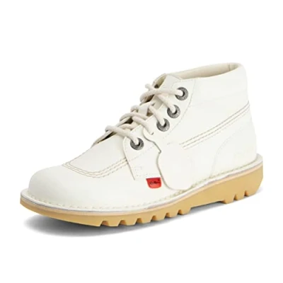 Image of Kickers Unisex Vegan Kick Hi Classic Ankle Boots Plant Based Material Extra Comfortable Added Durability Premium Quality, White, 6 UK