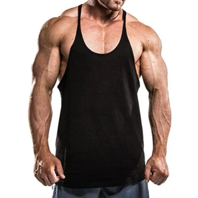 Image of Muscle Alive Mens Gym Stringer Singlet 1cm Strap Stretchy Bodybuilding Workout Tank Top Cotton PLN Black S