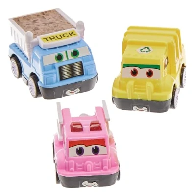 Image of Baker Ross FN121 Truck Pull Back Racers Pack of 6, Racing Toys for Kids, Kids Party Bags