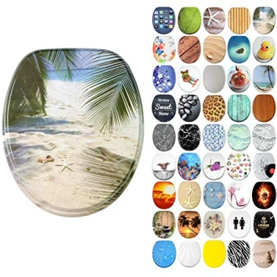 Image of Soft Close Toilet Seat Stable Hinges Easy to Mount Many Different Designs (Beach)