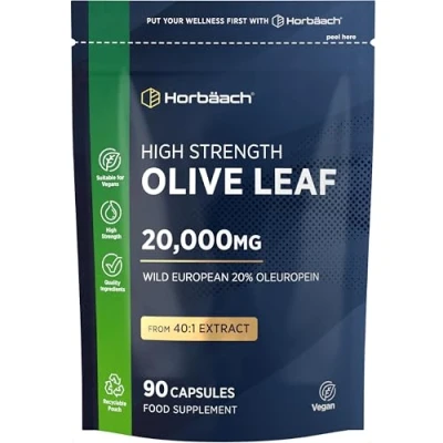 Image of Olive Leaf Extract Capsules 20,000mg Wild European 20% Oleuropein High Strength Supplement 90 Vegan by Horbaach