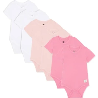 Image of Bramble &amp; Bear (3/6 Pack) Short Sleeve Baby Vests Organic Cotton Unisex Bodysuit for 0 3 Years Comfortable Bodysuits Boys Girls, Pink/White (6 Pack), 12 18 months