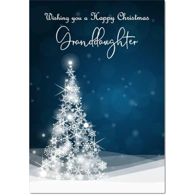 Image of doodlecards Granddaughter Christmas Card Blue Contemporary Tree Medium Size for with Plain Envelope