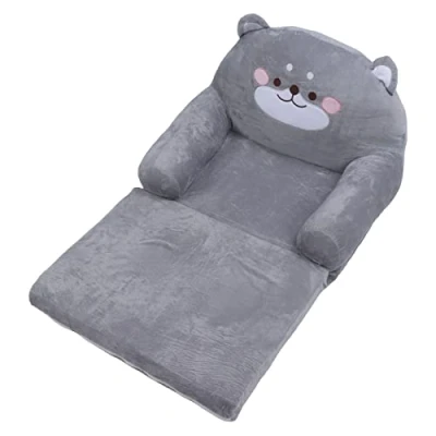 Image of ZJchao Kids Sofa Toddler Chair, Cartoon Gray Dog Style Foldable Wide Handle Soft Breathable Chair for Reading Relaxing Sleeping