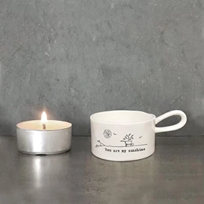 Image of East of India You Are my Sunshine Handled Tea Light Holder, Grey