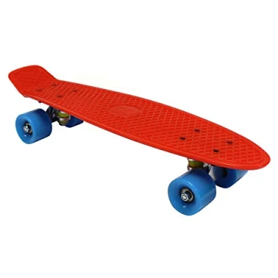 Image of Charles Bentley 22 Inch Beginner Skateboard For Kids, Teenagers, And Adults, Retro, Plastic, Street, Park, Penny Board Cruiser, Multiple Colours, High Performance, 1.9kg, In Red (57.5x14.5x10cm)