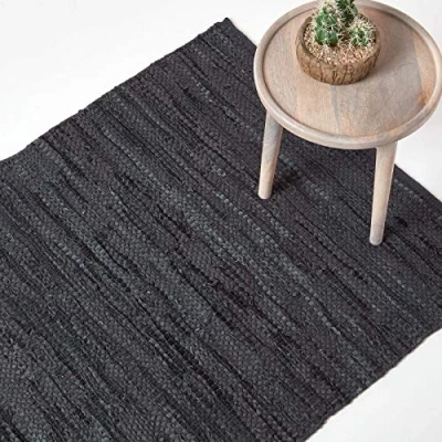 Image of HOMESCAPES leather rug Denver Recycled Eco Friendly 100% real (150 x 240 cm, Black)