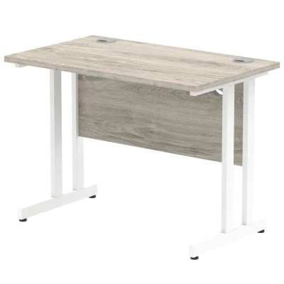 Image of Impulse 1000 x 600mm Straight Desk Grey Oak Top White Cantilever Leg