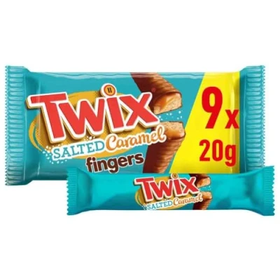 Image of Twix Salted Caramel &amp; Milk Chocolate Fingers Biscuit Snack Bars Multipack 9x20g