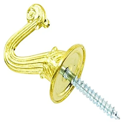 Image of Merriway BH03484 (2 Pcs) EB Curtain Drapery Hold Back Tieback Hooks Brass Plated 35mm (1.3/8 inch) Pack of 2 Pieces