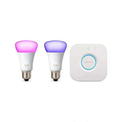 Image of Philips Hue White and Colour Ambiance Bulb Twin Pack with Bridge, E27, 10 W