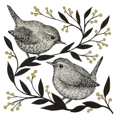Image of 20 Napkins Animals Nightingale on Branches as Table Decoration Paper with Motif Also for Decoupage and 33 x cm