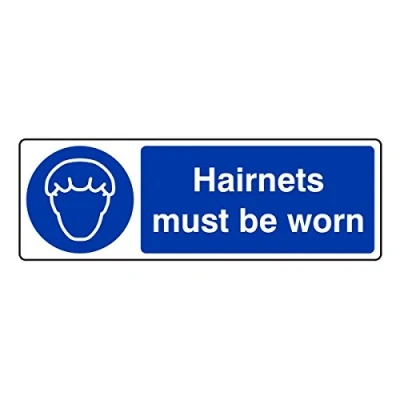 Image of 300mmx100mm Hairnets Must Be Worn Catering Sign Sticker Self Adhesive
