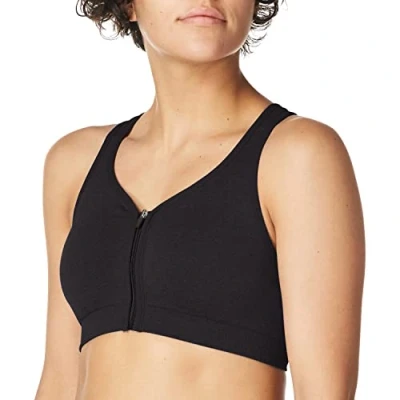 Image of Jockey Women&#039;s Mid Impact Zip Front Sports Bra, Opaque, Black, XL