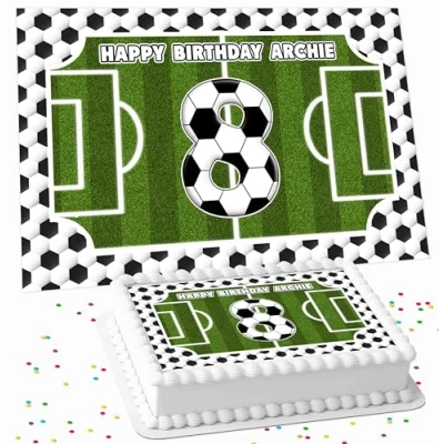 Image of FOOTBALL RECTANGLE BIRTHDAY PERSONALISED ICING EDIBLE COSTCO CAKE TOPPER DECORATION RF 1208
