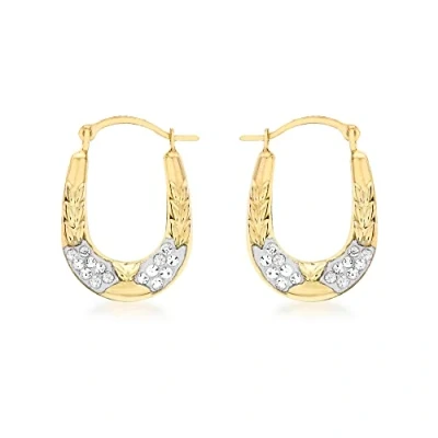 Image of Carissima Gold Women&#039;s 9ct Yellow Crystalique Oval Leaf Creole Earrings