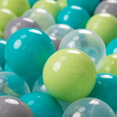 Image of KiddyMoon Soft Plastic Play Balls 50 Balls/7Cm 2.75In Multi Colour Made In EU, Turquoise/Light Green/Grey/Transparent
