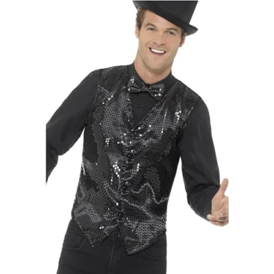 Image of Smiffys Sequin Waistcoat, Black , Party &amp; Carnival Fancy Dress, Dress Up Costumes