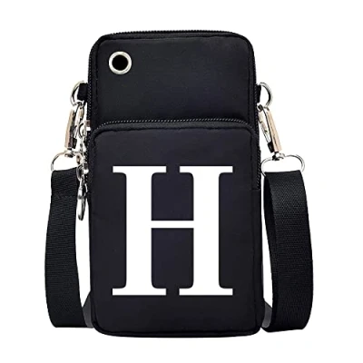 Image of FINDING CASE initial letter Printed Women Girls men Zipper Waterproof Nylon 3 Layers Crossbody Bags Wallet Cellphone Purse Shoulder Bag Wristlet Handbags Adjustable Strap (White H)