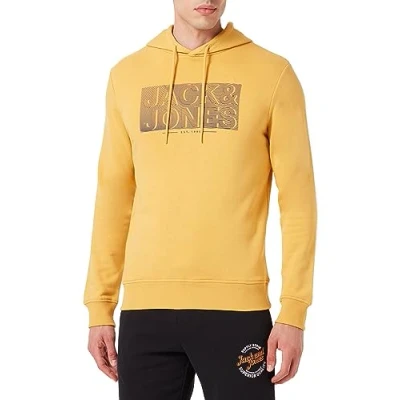 Image of JACK &amp; JONES Men&#039;s Jjpeter Sweat Hood Sweatshirt, Honey Gold, L