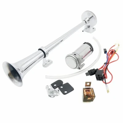 Image of YIYIDA car Horn Air 12V 150DB 45cm Speaker Silver Chrome Zinc Single Trumpet Super Loud with Pump truck for any vehicle van train motorcycles SUV boat etc