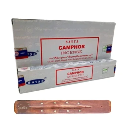 Image of Satya Nag Champa Camphor incense sticks x12 pack with SAMASIA holder Used for Caomatherapy, Spa, Yoga, Weddings, Meditation, Healing, Positivity and Relaxation