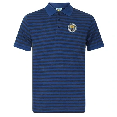 Image of MANCHESTER CITY FC Official Gift Mens Striped Polo Shirt Blue Marl 3XL