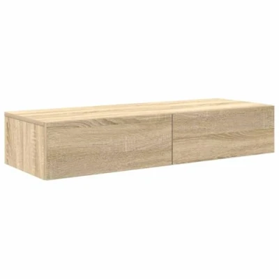 Image of vidaXL Wall Shelf with Drawers Sonoma Oak 100x36x19 cm Engineered Wood Floating Storage Cabinet for Living Room/Bedroom/Office