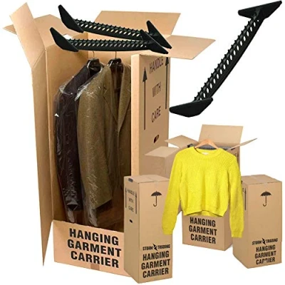 Image of 3 x Wardrobe Garment Box Strong Double Wall Removal/Moving Storage Cardboard Boxes