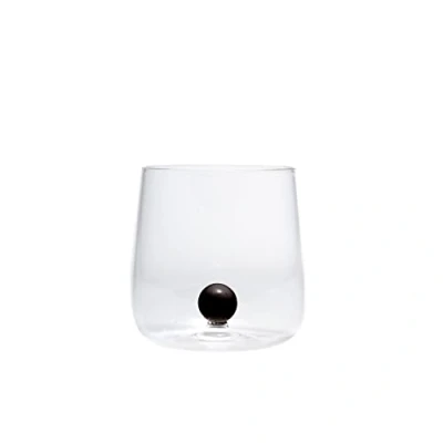 Image of Zafferano Bilia Glass Tumbler Handmade Transparent Glass, Decorated with a Colourful Ball Inside, cl 44 h 90mm d 88mm Set 6 Pieces Black