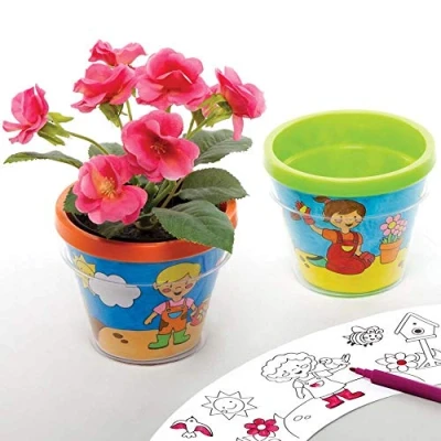 Image of Baker Ross FE509 Garden Colour In Flowerpots Craft Set Pack of 3, Make Your Own Flowerpots, Plastic Plant Pots for Children to Decorate
