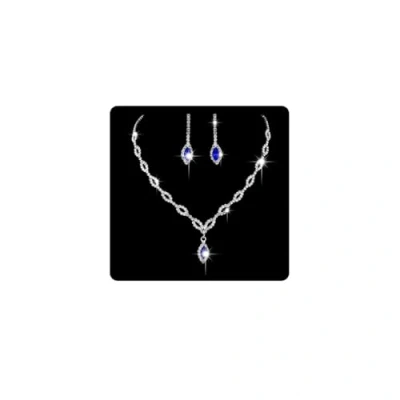 Image of Wedity Wedding Crystal Necklace Earrings Set Bride Choker Necklaces Blue Pendant Jewelry for Women and Girls (Blue 1)