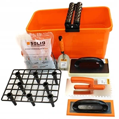 Image of Solid® Professional Tiling Set Bucket Rollers Grille Hydro Absorbent Sponge Trowel Grouting Stainless Steel 8mm Teeth 80mm
