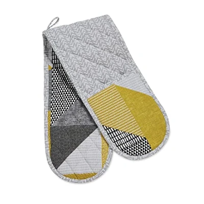 Image of Catherine Lansfield Kitchen Larsson Geo Cotton 18x88 cm Double Oven Glove Ochre Yellow