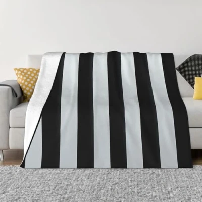 Image of Black and White Stripes Print Blanket Ultra Soft Warm Fleece Lightweight Throw Flannel Blankets for Sofa Bedroom Living Room 80&quot;x60&quot;