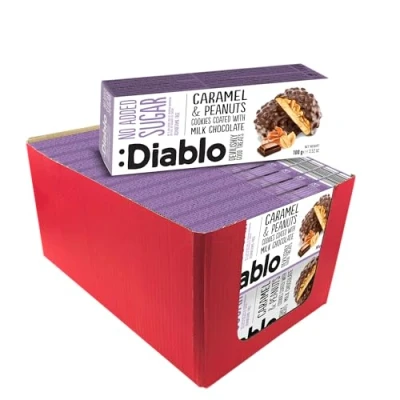 Image of Diablo No Added Sugar Caramel &amp; Peanuts coated with Milk Choclate 100g (Pack Of 26)