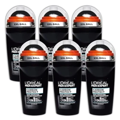 Image of L&#039;Oréal Paris Men Expert 48H Carbon Protect Anti Perspirant Roll On Deodorant for Men, 50ml 5 IN 1Pack of 6, Bulk Buy