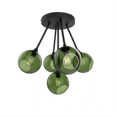 Image of DESIGN BY US Ballroom Molecule ceiling light, green, glass, 5 bulb