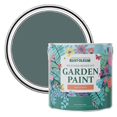 Image of Rust Oleum Green Mould Resistant Garden Paint In Satin Finish Deep Sea 2.5L