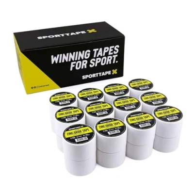 Image of SPORTTAPE Zinc Oxide Tape Box of 24 Rolls 3.8cm x 10m White Athletic Blister Prevention Ankle, Foot, Wrist and Hand Rugby &amp; Football Sports Strapping