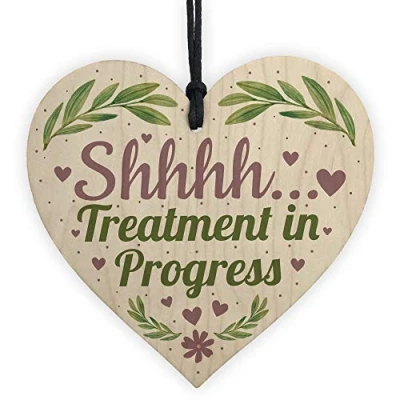 Image of RED OCEAN Shhh TREATMENT IN PROGRESS Do Not Disturb Small Hanging Heart Door Sign Plaque