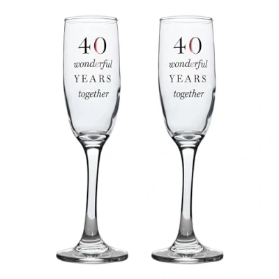 Image of Widdle Gifts Wedding/Anniversary Champagne Flutes Set of 2 Prosecco Glasses Gift Boxed (40th Ruby Anniversary 6946)