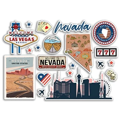 Image of A5 Sticker Sheet Nevada Landmarks Vinyl Stickers Vegas America States USA American Airport Stamps Skyline Flag Map Travel Holiday Scrapbooking City Luggage #79192