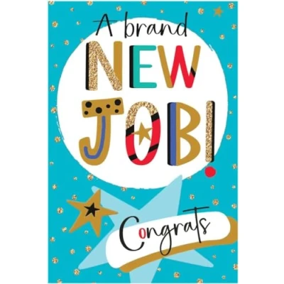 Image of Jonny Javelin New Job Congratulations Card Stars and Polka Dots Embossed with Foil Flitter Details