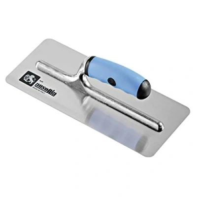 Image of AUSONIA 42110 PLASTERING Trowel 28X12 TRAPEZOIDAL Stainless Steel Blade with Round Corners, Special ELECTROLITIC Treatment and BIMATERIAL Handle