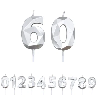 Image of FUZVOL Birthday Candles, Number 60 Candle, Silver Candle for Cake, Happy Cake Candles Topper Decorations