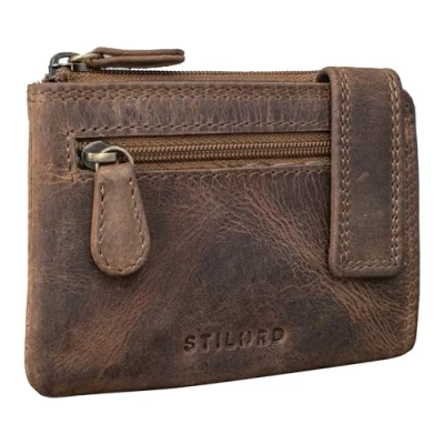 Image of STILORD &#039;Lasse&#039; Leather Key Wallet Vintage Case with Coin Purse for Men Slim Ring Card Holder RFID Blocker Organiser Genuine Leather, Colour:Middle Brown