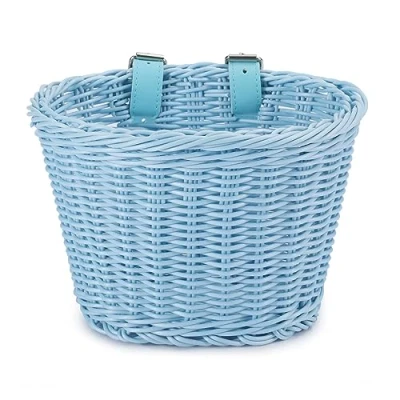 Image of tinysiry Kids Bike Basket Handwoven Cycle for Kids, Bicycle Girls Boys, Handlebar Front Replacement, Hand Woven Children Wicker Sky Blue