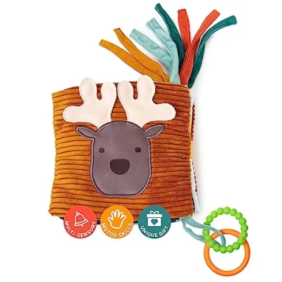 Image of Little Big Friends Soft Activity Book 2 in 1 Multipurpose Developmental Toy Easily attaches to Crib Teething Ring Forest