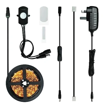 Image of LED Lights Strips, 8.2ft DIY Flexible Motion Activated Under Cabinet Lighting Full Kit, DC12V 15W SMD3528 Sensor Switch Controlled 300lm for Kitchen Home Bed Lights, Decorative